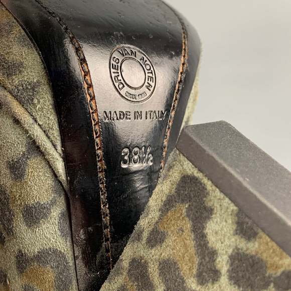 DRIES VAN NOTEN Moss Brown Suede Animal Print Platform Pumps - Picture 9 of 9